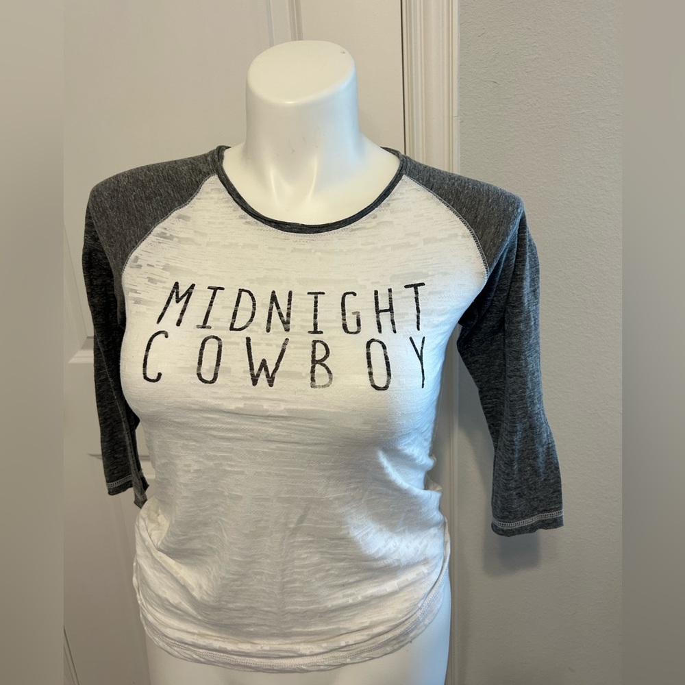 Ariat Raglan burnout T-shirt 3/4 sleeves size M; Midnight Cowboy white with gray